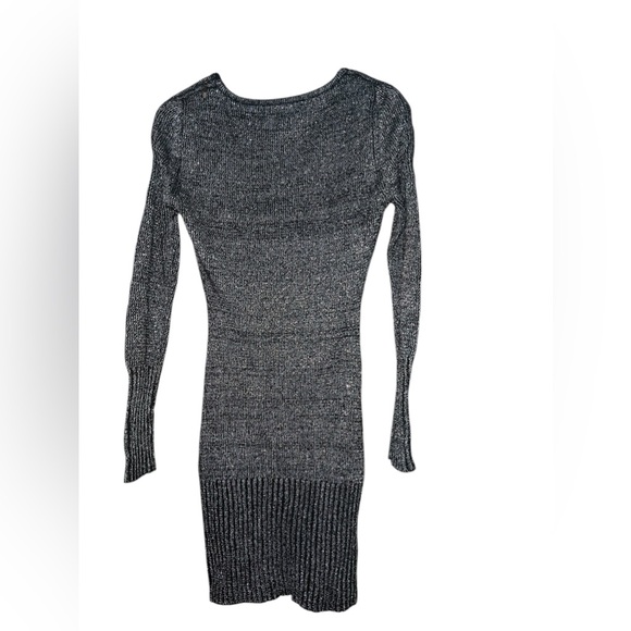 $20 Black Knitted Silver Shimmer Detail Long-Sleeve Dress Size S - Picture 2 of 2